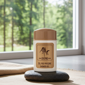 Żel pod prysznic w białej butelce 25ml z beżową nasadką