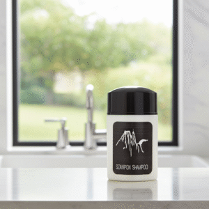 Home szampon w białej butelce 25ml z czarną nasadką